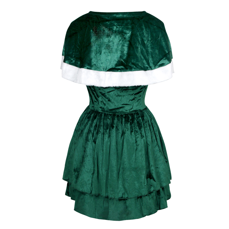 Green Christmas Dress, Cute Cape Christmas Dress Costume, Comfortable Velvet Dress, #XT9729