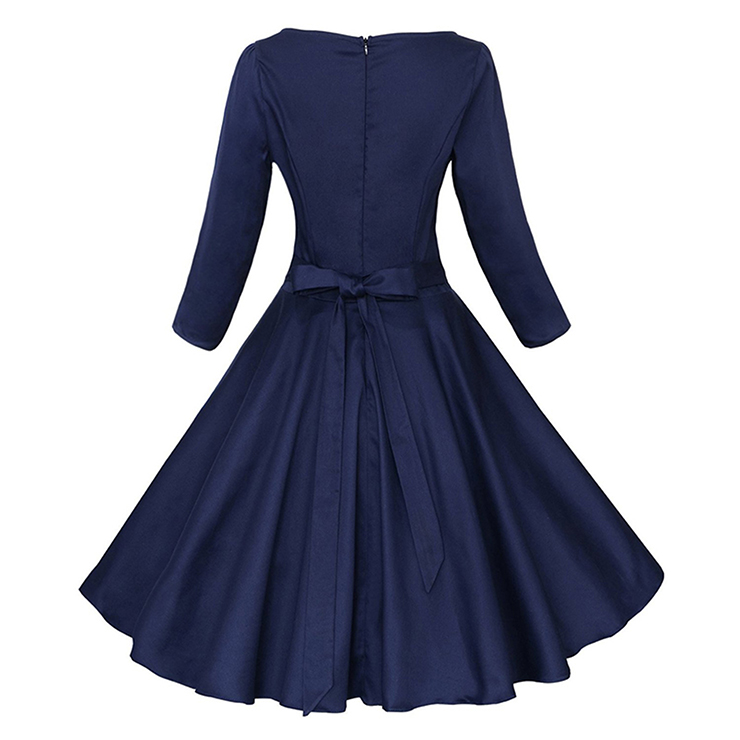 Classic 1950's Vintage Dark Blue Long Sleeves Casual Cocktail Party ...