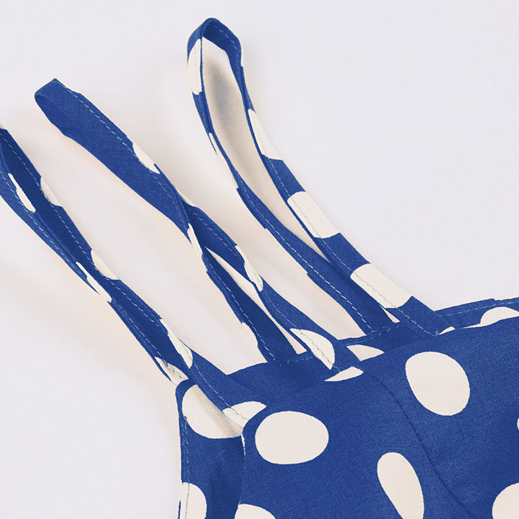 Vintage Dresses for Women, Sexy Dresses for Women Cocktail Party, Casual Vintage Polka Dot Printed Dress, Strappy Swing Daily Dress, Dark-blue Women