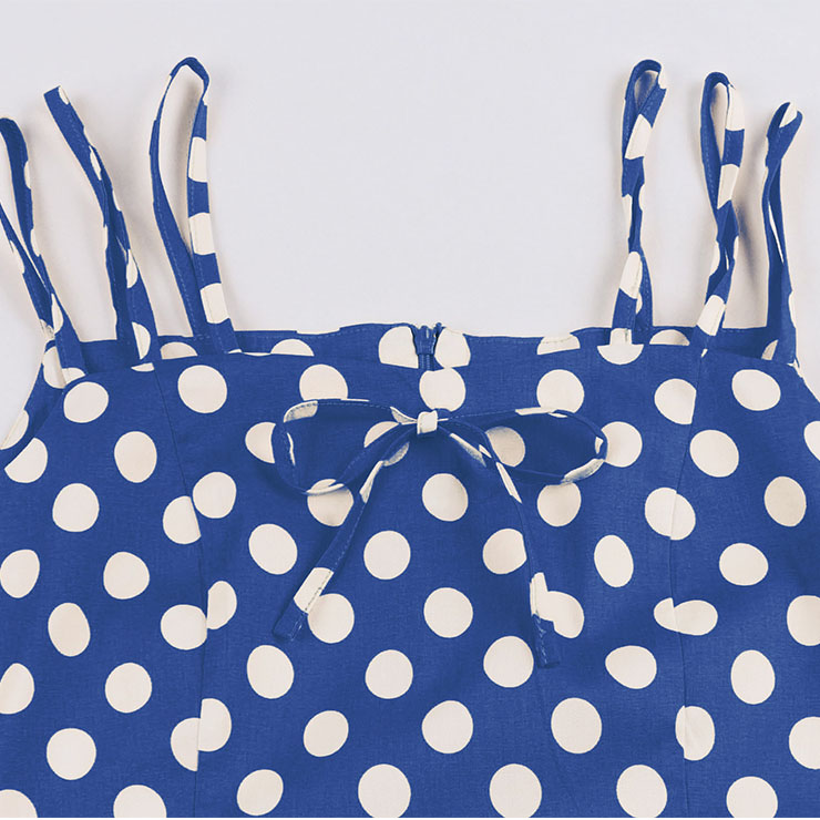 Vintage Dresses for Women, Sexy Dresses for Women Cocktail Party, Casual Vintage Polka Dot Printed Dress, Strappy Swing Daily Dress, Dark-blue Women
