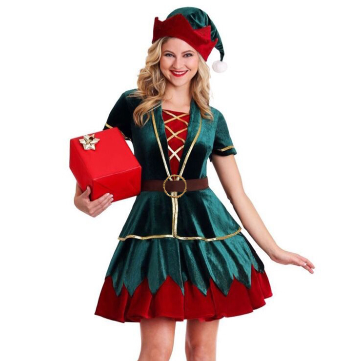 Sexy Elf Christmas Costume, Red Velet Christmas Costume, Christmas Costume for Women, Cute Elf Christmas Skirt, Miss Santa