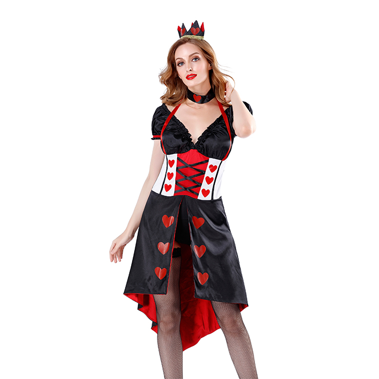 3pcs Deluxe Queen of Hearts V-Neck Tight Dress Halloween Role Play ...