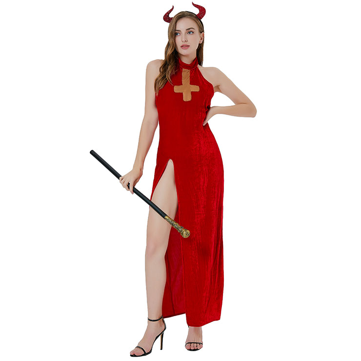 Devil Red Role Play Costume, Classical Adult Devil Red Halloween Costume, Deluxe Demon Costume, Sexy Adult Devil Red Masquerade Costume, #N22303