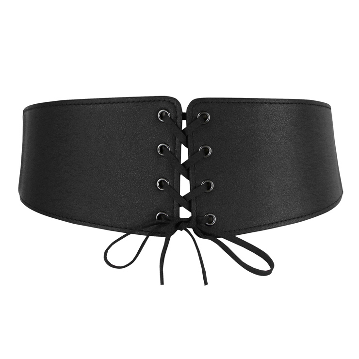 Fashion Black Leather Front Lace-up Elastic Wide Girdle Waist Belt N15191