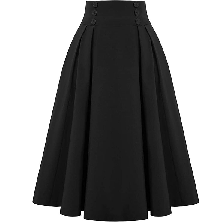 Women's Elegant Black Rubber Band Maxi Cotton Skirt N22371