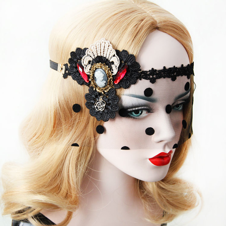 Halloween Masks, Costume Ball Masks, Black Lace Mask, Masquerade Party Mask, Punk Black Mask, Cosplay Face Veil, #MS13019