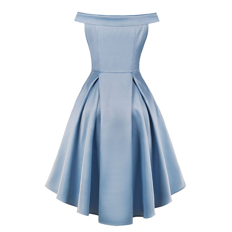 Elegant Light-blue Off-shoulder Pleated Bodice High Waist High Low ...