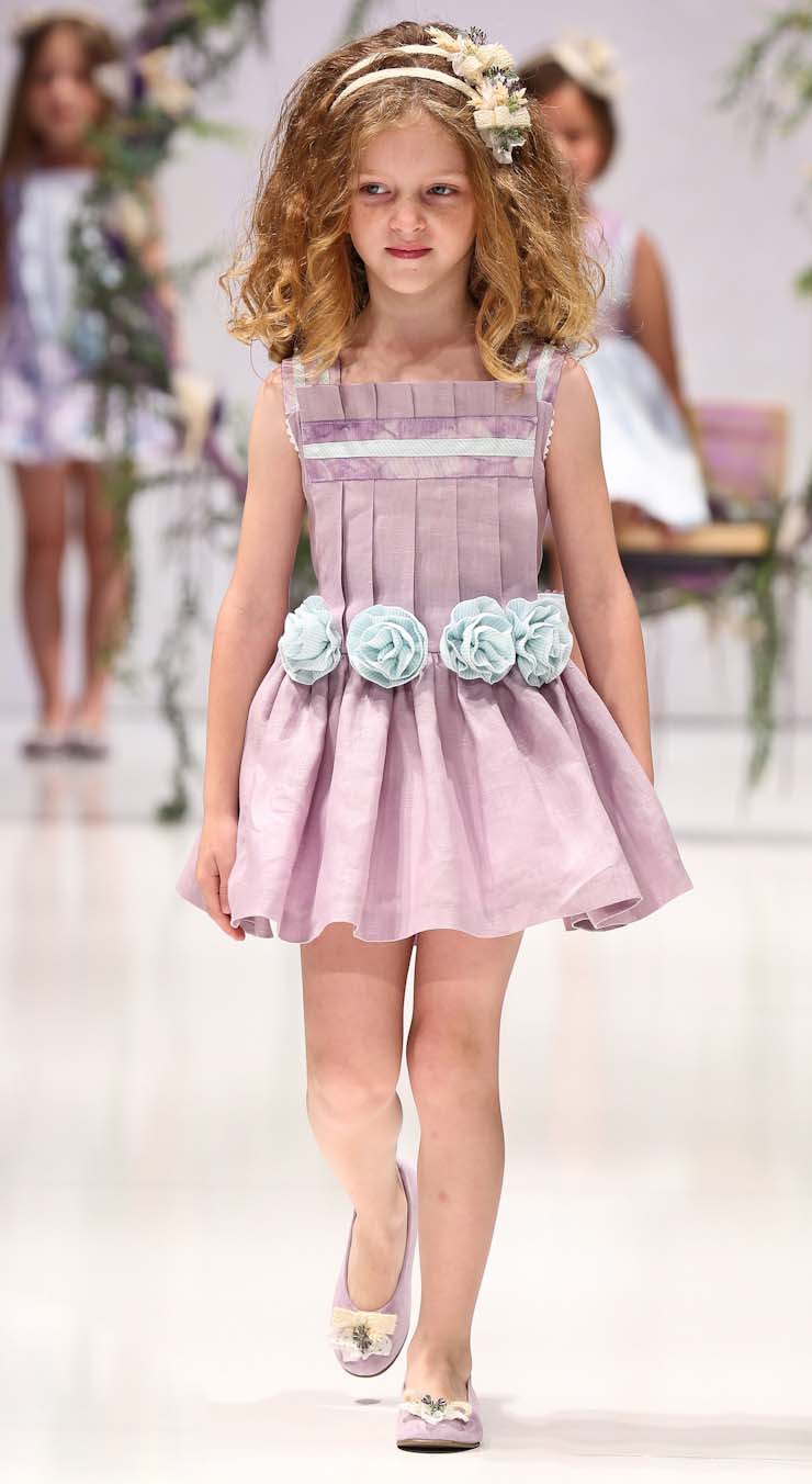 Elegant Pastel Violet Flower Decorate Waist Princess Dress N9737