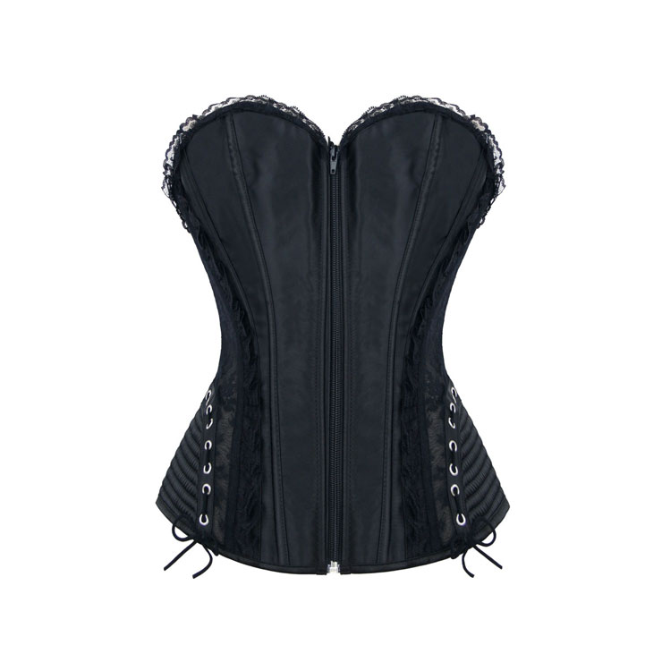 Fashion Black Victorian Gothic Satin Plastic Boned Shapewear Overbust ...