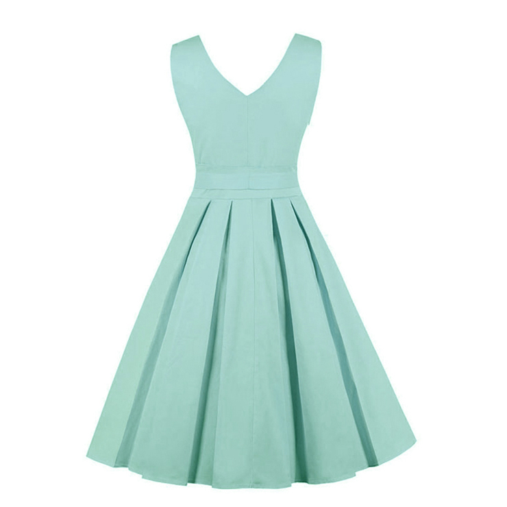 Green Elegant V-neckline Sleeveless Hight Waist Dress N18211