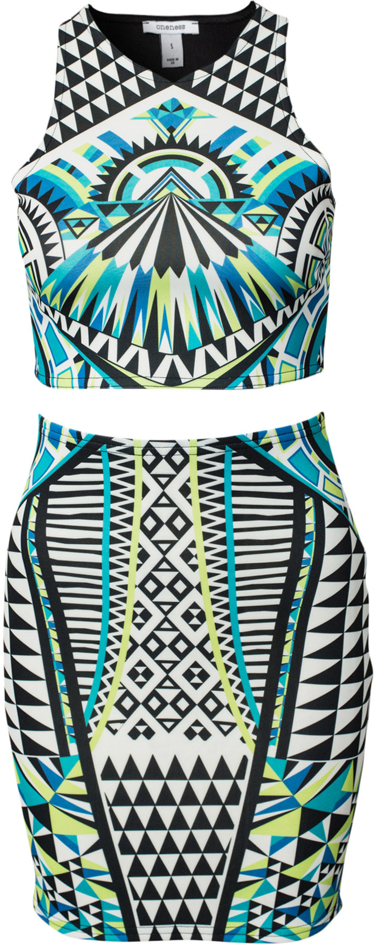 Fashion Ethnic Print Crop Top and Mini Skirt Set N8346