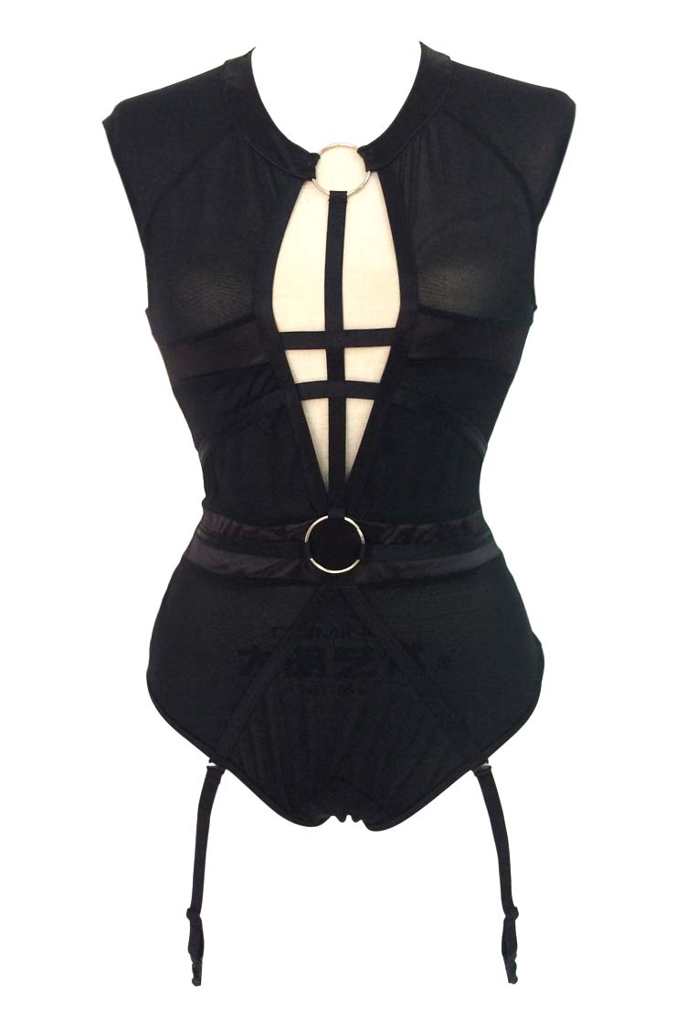 Exclusive Black Sleeveless See-Through Teddy Lingerie N10078