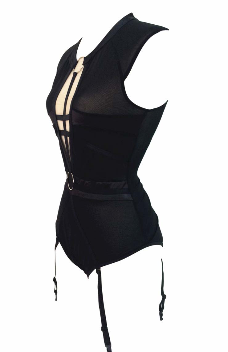 Exclusive Black Sleeveless See-Through Teddy Lingerie N10078