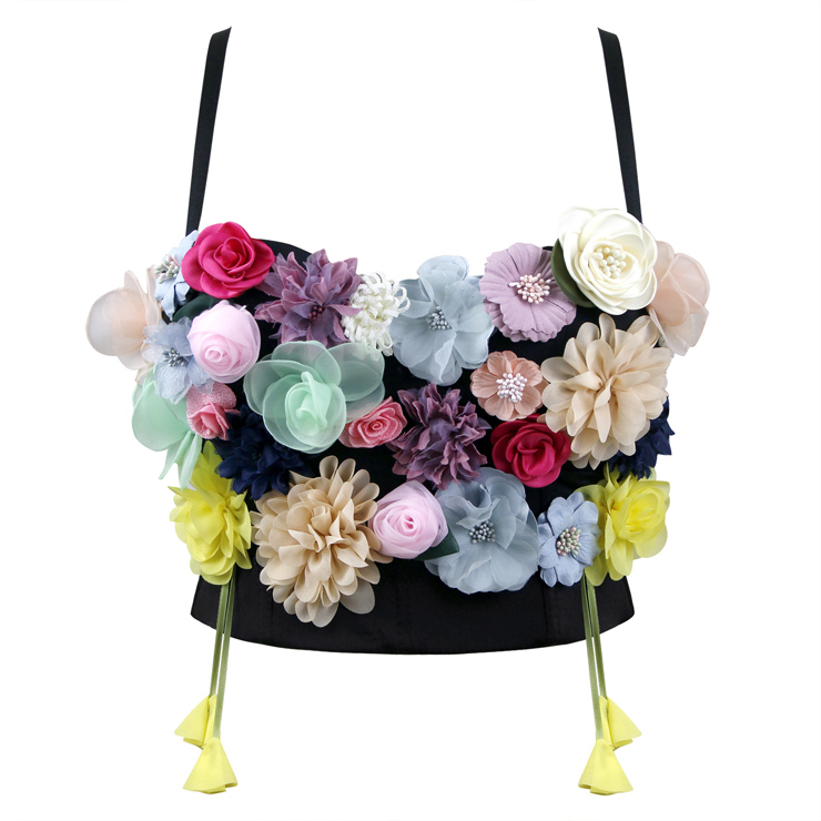 Colorful 3D Flower Bra Top, B Cup Bustier Bra, B Cup Floral Bustier Bra for Women, Sexy Simulation Flower Clubwear Bra, #N18725