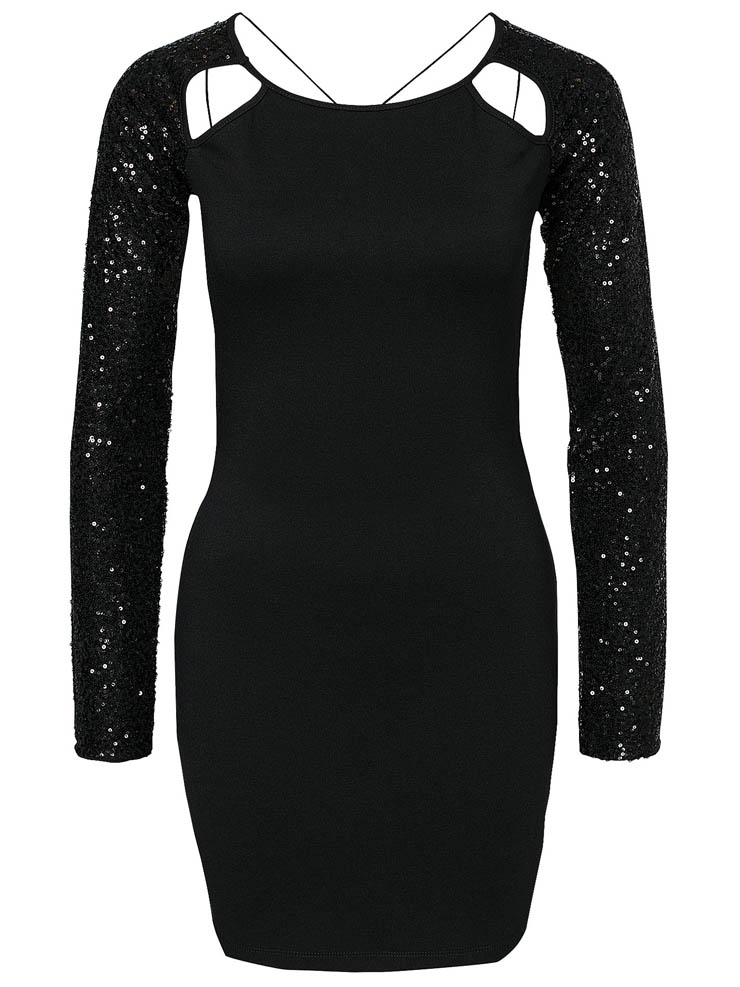 Fashion Black Sequins Long Sleeves Mini Dress N10132