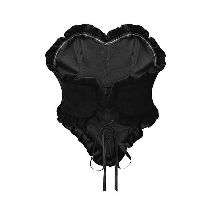 Retro Sexy Black Backless Strapless 5 Plastic Bones Laceup Underbust