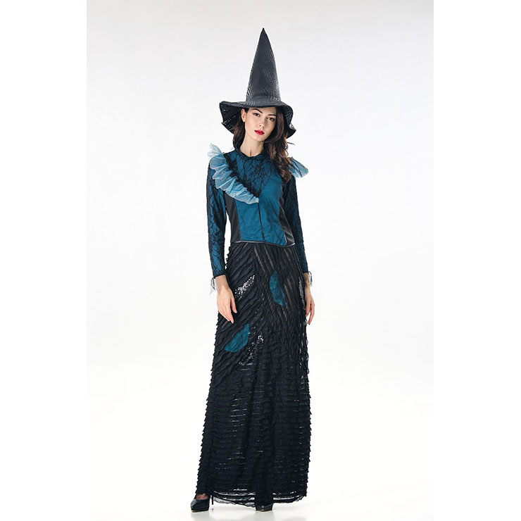 Black Vintage Witch Costume, Vintage Witch Halloween Party Dress, Sexy Black Witch Costume, Fashion Black Witch Womens Costume, #N18010