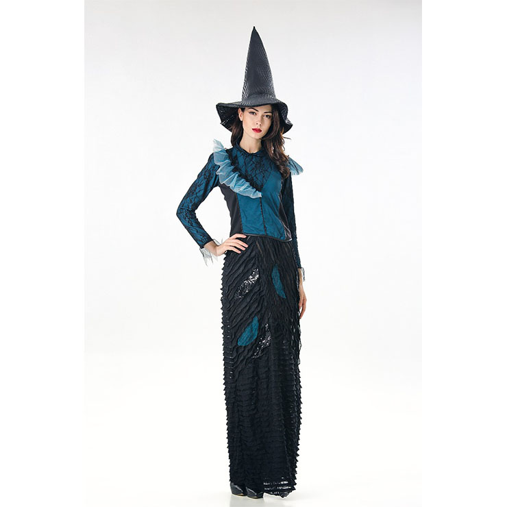 Black Vintage Witch Costume, Vintage Witch Halloween Party Dress, Sexy Black Witch Costume, Fashion Black Witch Womens Costume, #N18010