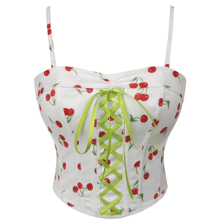 Women's Fashion Blouse Vintage Style Cherry Print Corset Top N23737