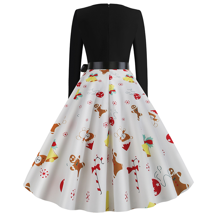 Christmas Reindeer Sleigh Printed Swing Dress - Fairyseason