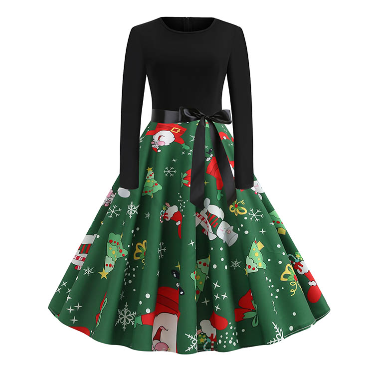 Fashion Christmas Cartoon Pattern Long Sleeve High Waist Christmas ...