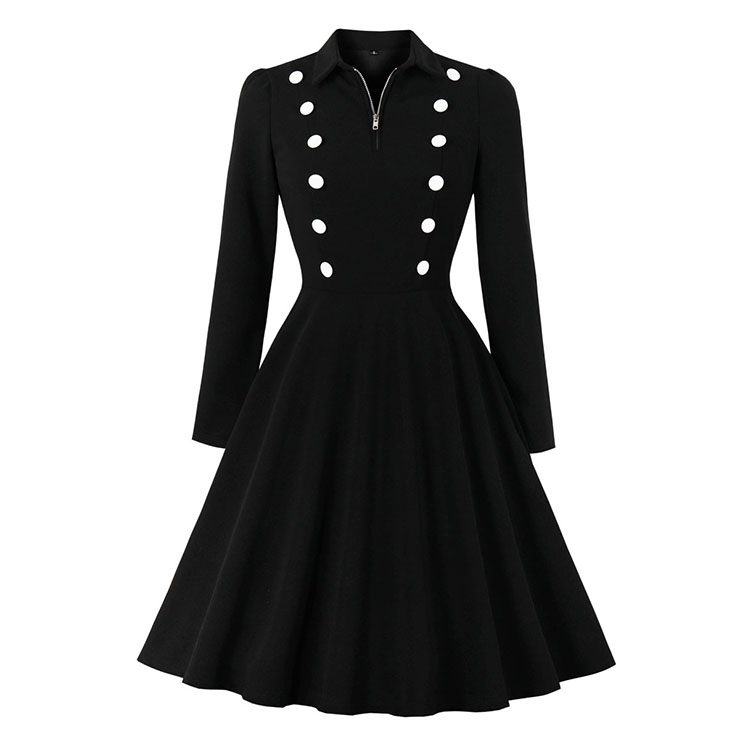 Long-Sleeve Plain Double-Breasted Midi A-Line Coat Dress / Bow Capelet / Set