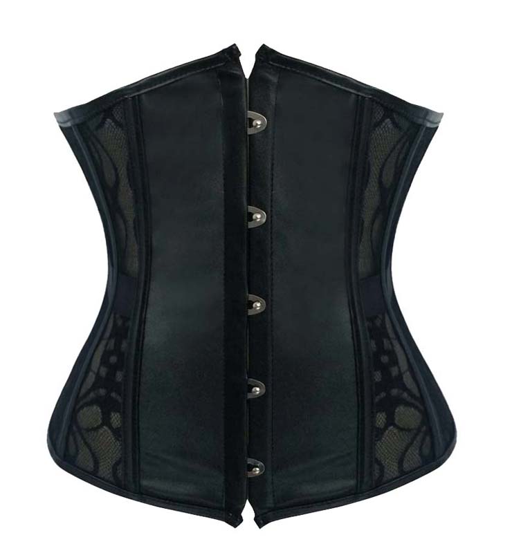 Fashion Black Faux Leather and Lace Waist Cincher Underbust Corset N10799