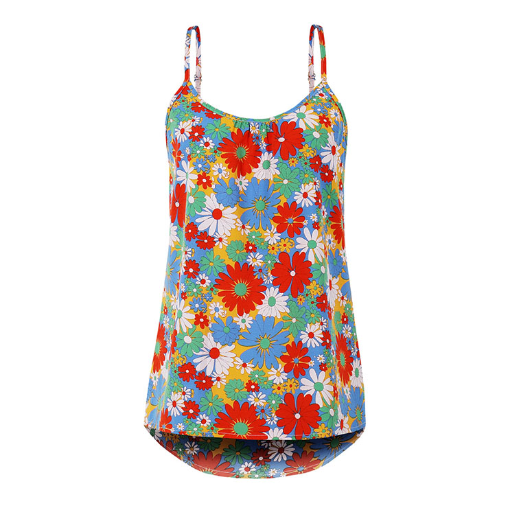 Fashion Colorful Floral Print Spaghetti Straps Loose Waist Summer Daily Casual Camisole Top N22136