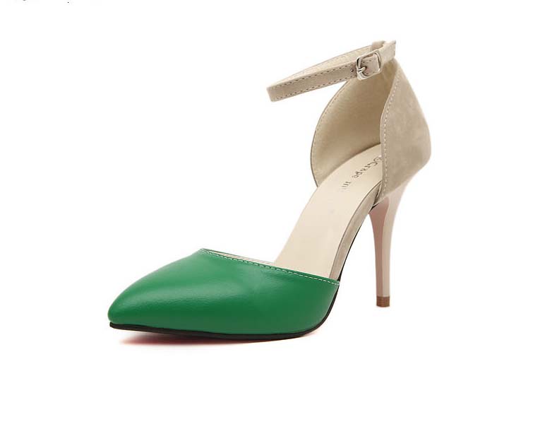Fashion Women's Green Apricot Ankle Wrap Pointed Toe Medium Heel Shoes ...