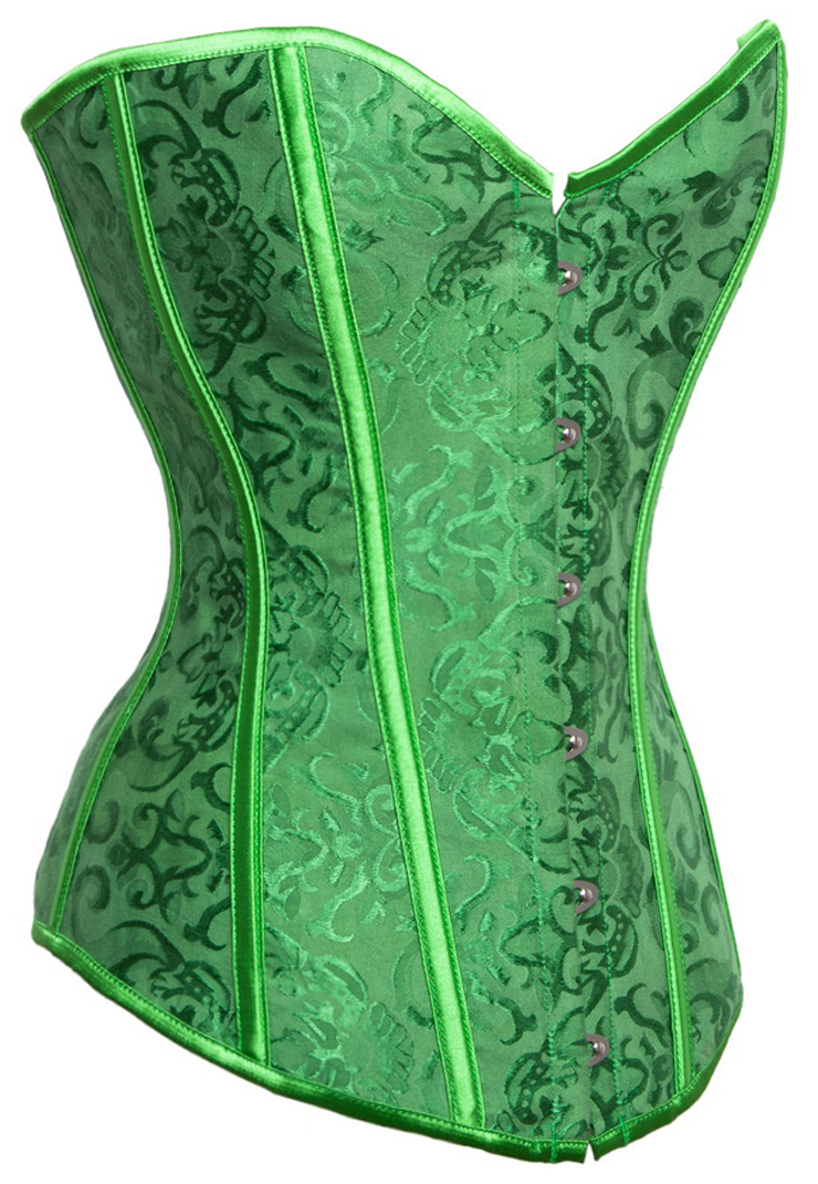 Fashion Green Satin Corset, Halloween Corset, Cheap Jacquard Weave Corset, Elegant Satin Corset,  #N9740