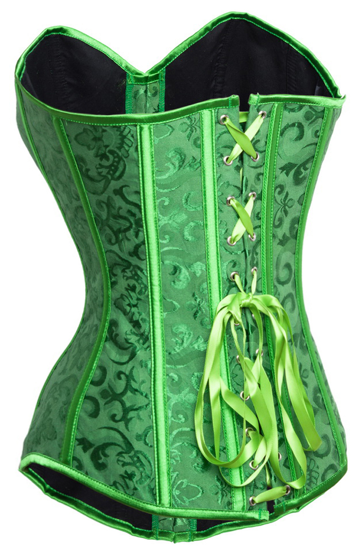 Fashion Green Satin Corset, Halloween Corset, Cheap Jacquard Weave Corset, Elegant Satin Corset,  #N9740