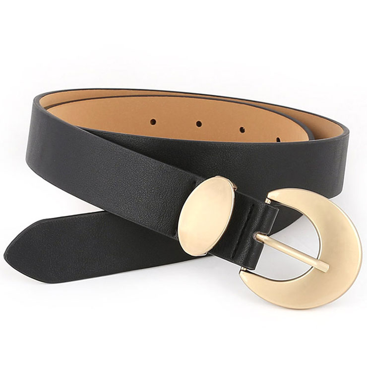 Fashion Black PU Leather Alloy Crescent Moon Buckle Waist Belt Accessory N18783