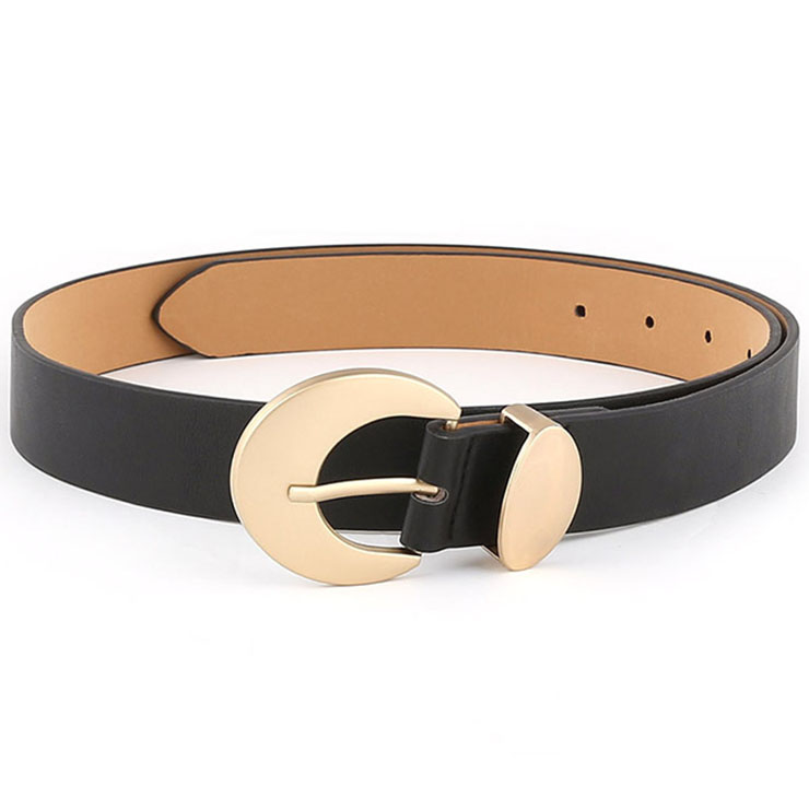 Fashion Black PU Leather Alloy Crescent Moon Buckle Waist Belt ...