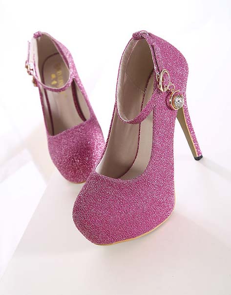 Fashion Lady Glitter Pink Ankle Wrap Round Toe High Heels SWS20221