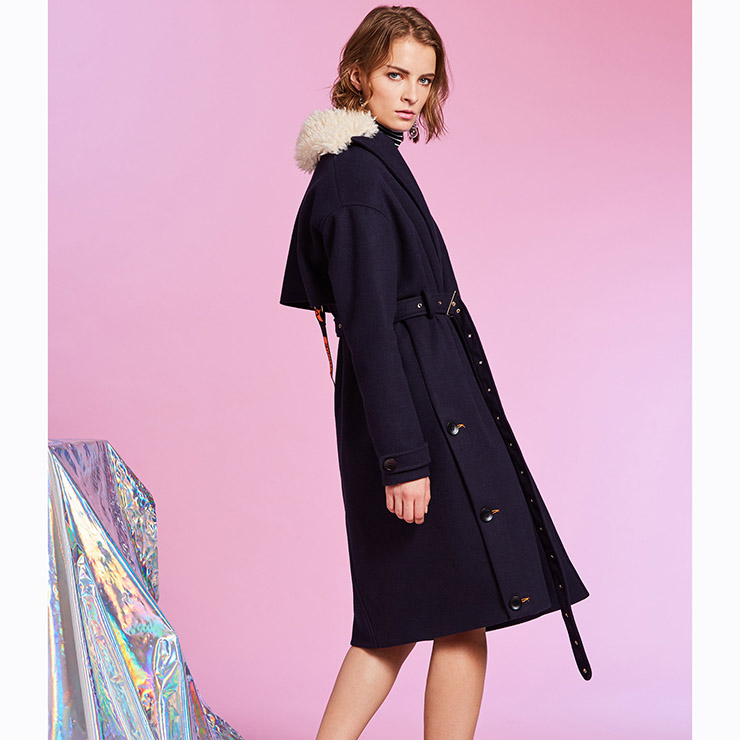 Women's Fashion Long Sleeve Lapel Button Overcoat with Belt N15670