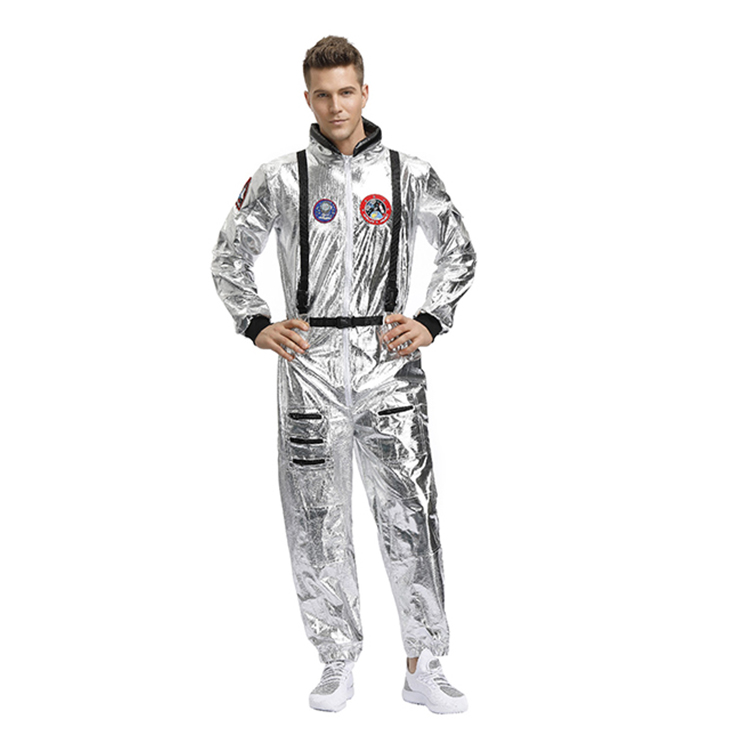 Fashion Men Silver Metallic One-piece Space Suit Adult Cosplay Costume ...