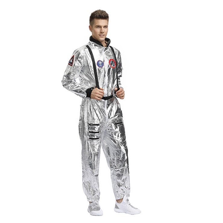 Fashion Men Silver Metallic One-piece Space Suit Adult Cosplay Costume ...