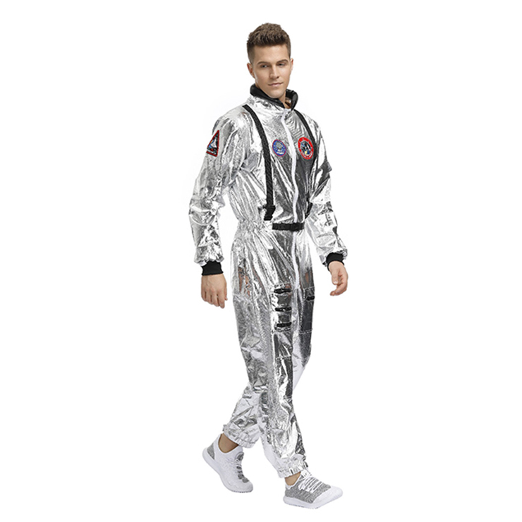 Fashion Men Silver Metallic One-piece Space Suit Adult Cosplay Costume ...