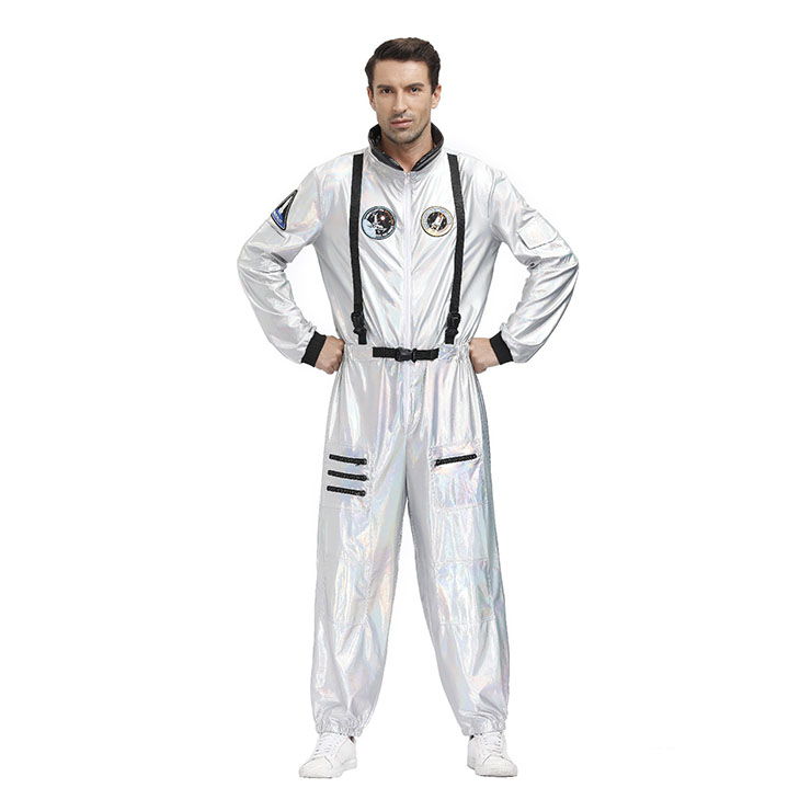 Fashion Men Silver One-piece Space Suit Adult Astronaut Jumpsuit ...