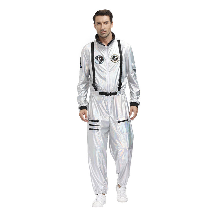 Fashion Men Silver One-piece Space Suit Adult Astronaut Jumpsuit ...