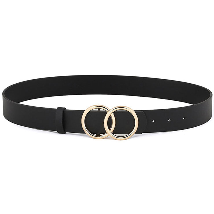 Fashion Black PU Leather Alloy Double Rings Buckle Waist Belt Accessory ...