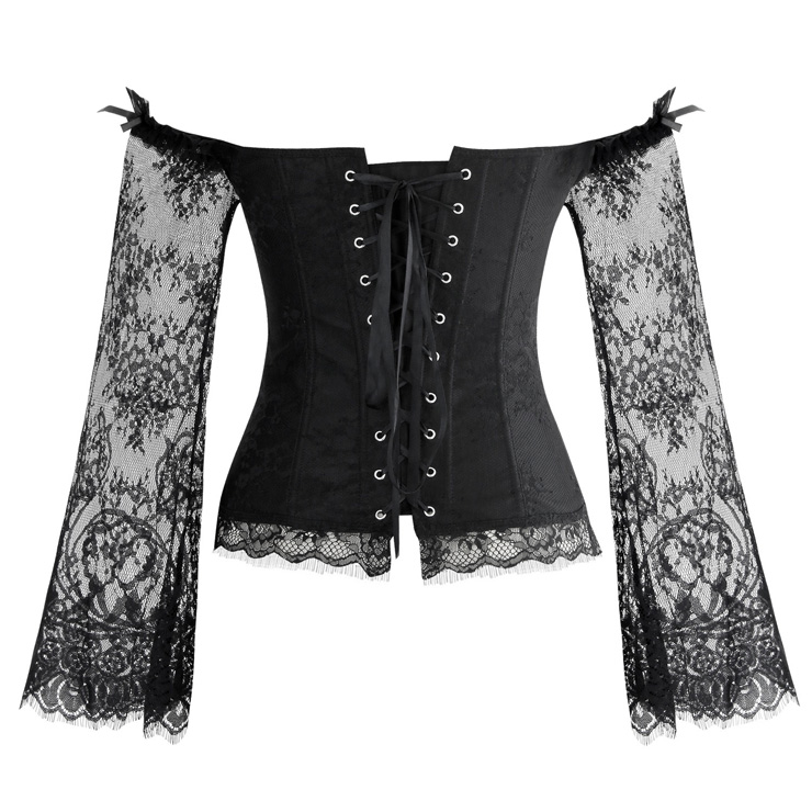 Women's Fashion Plastic Boned Black Overbust Corset with Long Floral ...