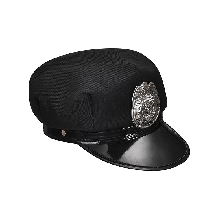 Fashion Black Police Cap With Silver Plastic Badge Adult Roleplay Hats ...