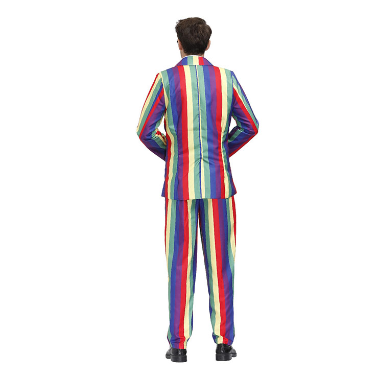 Men 's Fashion Rainbow Stripes Print Personalized Party Suit Adult ...