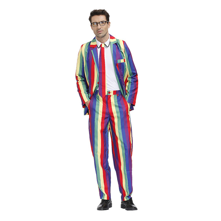 Men 's Fashion Rainbow Stripes Print Personalized Party Suit Adult ...