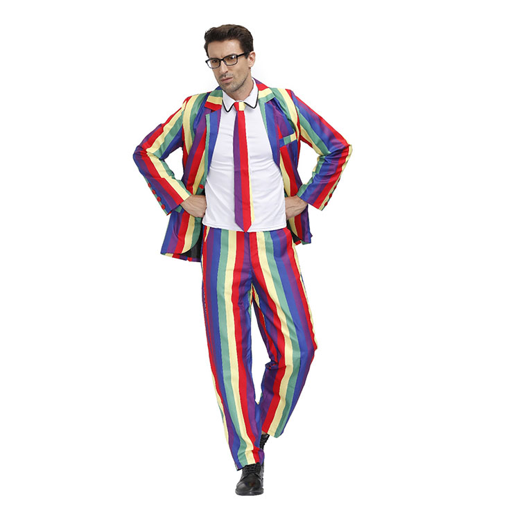 Men 's Fashion Rainbow Stripes Print Personalized Party Suit Adult ...