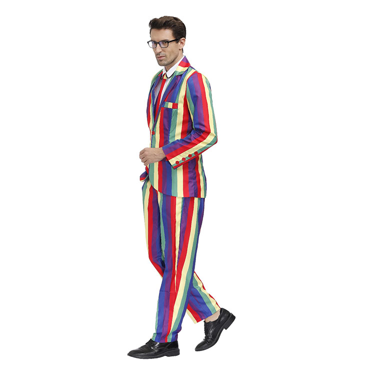 Men 's Fashion Rainbow Stripes Print Personalized Party Suit Adult ...