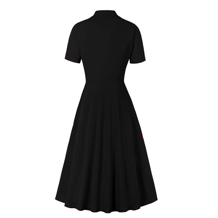 Sexy A-line Dress, Button Dress, Vintage Dresses for Women, High Waist Dresses for Women, Lapel Dress for Women, Daily Solid Color Dress,High Waist Midi Swing Dress, #N23038