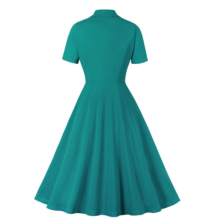 Sexy A-line Dress, Button Dress, Vintage Dresses for Women, High Waist Dresses for Women, Lapel Dress for Women, Daily Solid Color Dress,High Waist Midi Swing Dress, #N23039