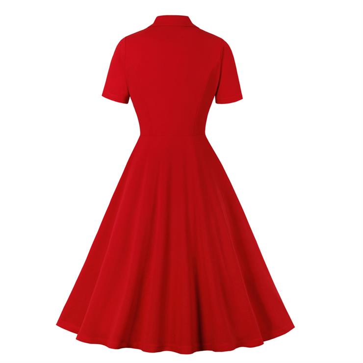 Sexy A-line Dress, Button Dress, Vintage Dresses for Women, High Waist Dresses for Women, Lapel Dress for Women, Daily Solid Color Dress,High Waist Midi Swing Dress, #N23463